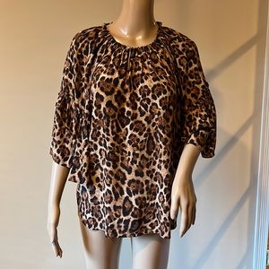 Joie Animal Print Belle Sleeve Silk Blouse Size L Brand New
